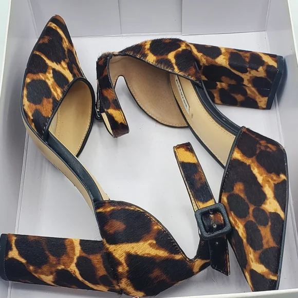 Alex Marie Leopard Ankle Strap Block Heels Leopard Print☆Real Fur - Picture 8 of 12